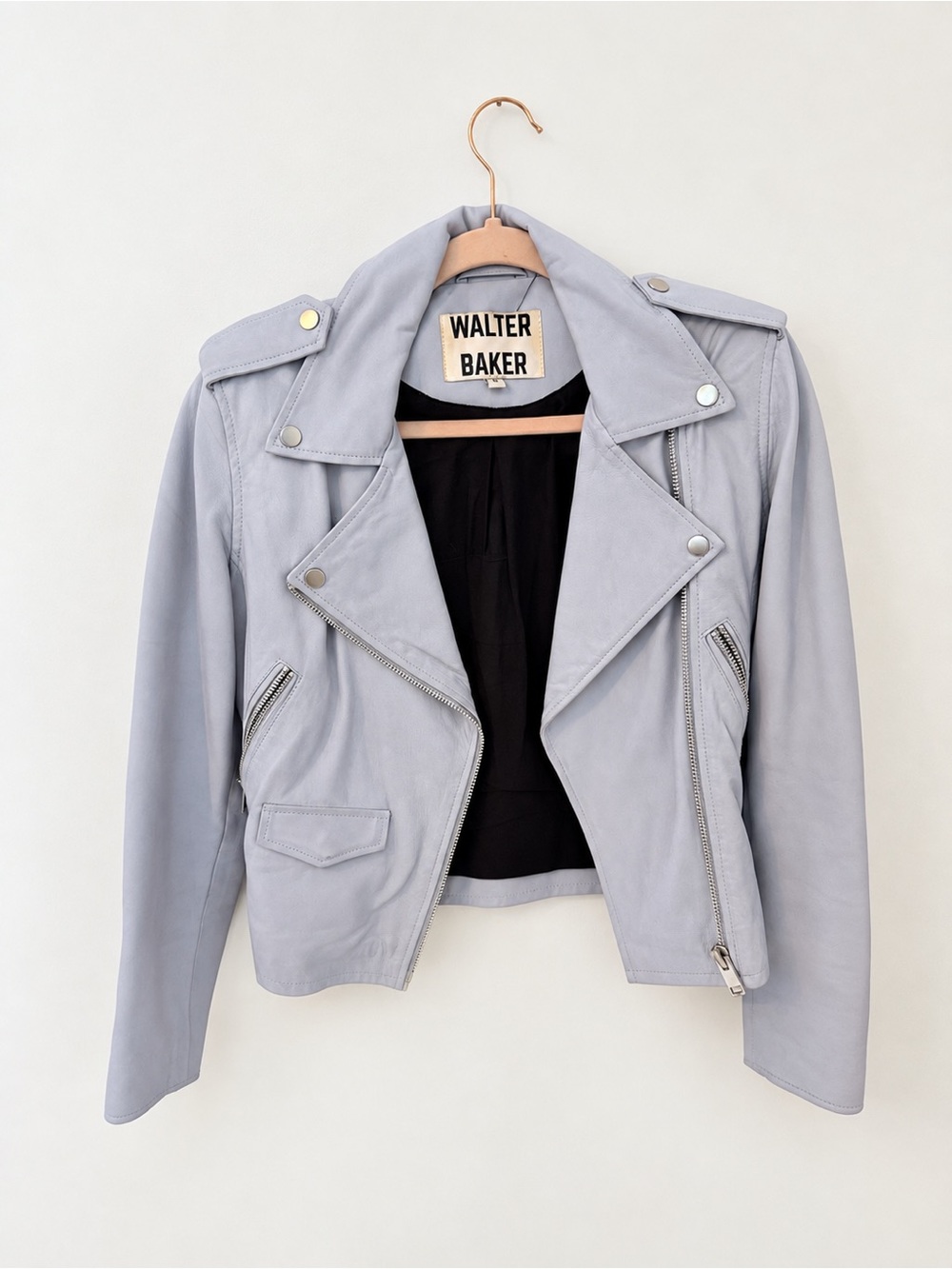 Walter Baker Liz Light Blue Genuine Leather Moto Jacket – Retail $698